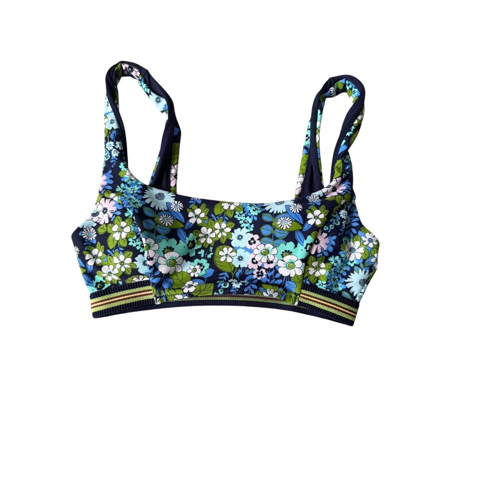 Aerie blue all over floral print bikini top small